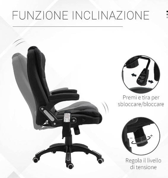 Icon Space Sedia da Ufficio con Ruote Braccioli e Poggiatesta Schienale Massaggiante in Tessuto colore Nero