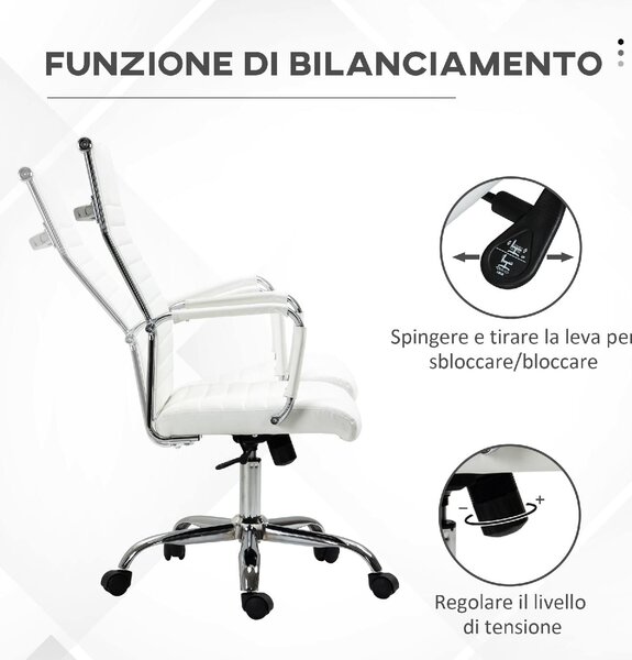 Icon Space Sedia da Ufficio con Ruote e Braccioli in Ecopelle colore Bianco