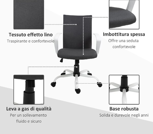 Icon Space Sedia da Ufficio con Ruote e Braccioli in Tessuto colore Grigio Scuro