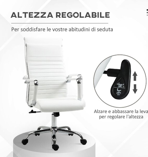 Icon Space Sedia da Ufficio con Ruote e Braccioli in Ecopelle colore Bianco