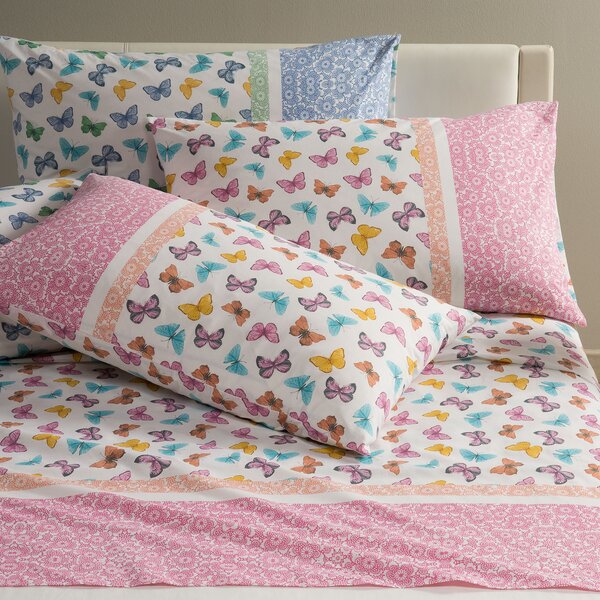 Completo Lenzuola In Cotone Farfalle Singolo Caleffi Viva La Notte Rosa Caleffi