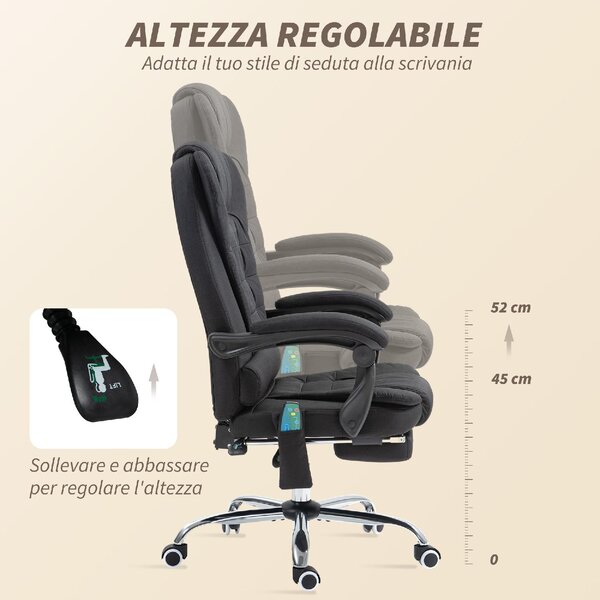 Icon Space Sedia da Ufficio con Ruote e Braccioli Reclinabile con Poggiapiedi e Poggiatesta Schienale Massaggiante in Tessuto colore Grigio