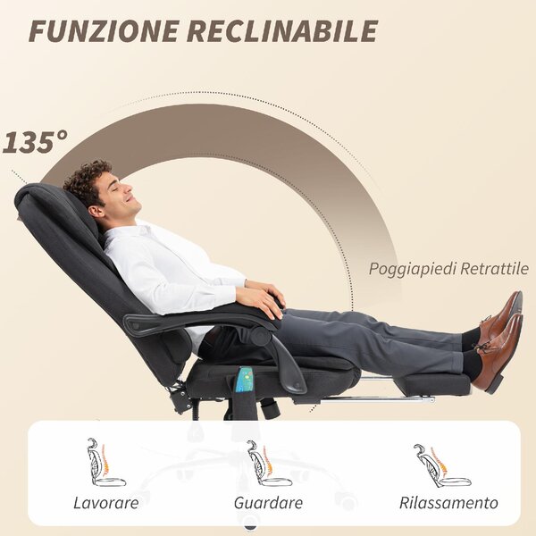 Icon Space Sedia da Ufficio con Ruote e Braccioli Reclinabile con Poggiapiedi e Poggiatesta Schienale Massaggiante in Tessuto colore Grigio