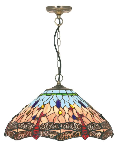 Sospensione Tiffany Libellula Metallo Ottone Vetro 1 Luce E27