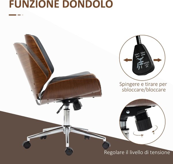 Icon Space Sedia da Ufficio con Ruote in Ecopelle colore Nero/Marrone Scuro