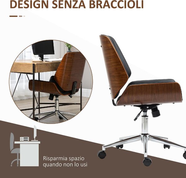 Icon Space Sedia da Ufficio con Ruote in Ecopelle colore Nero/Marrone Scuro