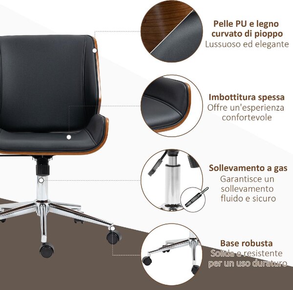 Icon Space Sedia da Ufficio con Ruote in Ecopelle colore Nero/Marrone Scuro