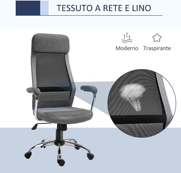 Icon Space Sedia Ergonomica con Ruote Braccioli e Poggiatesta in Tessuto Mesh colore Grigio