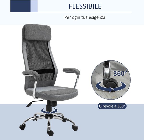 Icon Space Sedia Ergonomica con Ruote Braccioli e Poggiatesta in Tessuto Mesh colore Grigio