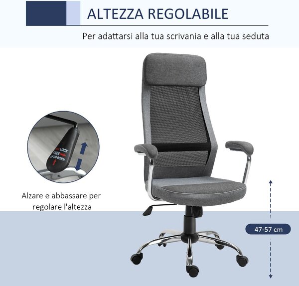 Icon Space Sedia Ergonomica con Ruote Braccioli e Poggiatesta in Tessuto Mesh colore Grigio
