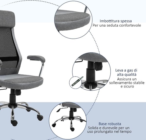 Icon Space Sedia Ergonomica con Ruote Braccioli e Poggiatesta in Tessuto Mesh colore Grigio