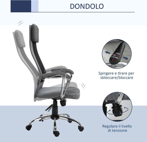 Icon Space Sedia Ergonomica con Ruote Braccioli e Poggiatesta in Tessuto Mesh colore Grigio