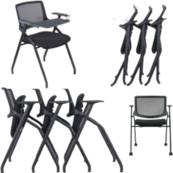 DecHome Sedia da Ufficio in Tessuto Mesh con Tavolino Ribaltabile Set 3 Sedie Operative colore Nero - Loreto