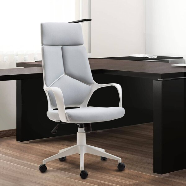 DecHome Sedia Ergonomica con Ruote Braccioli e Poggiatesta in Tessuto Mesh colore Grigio/Bianco
