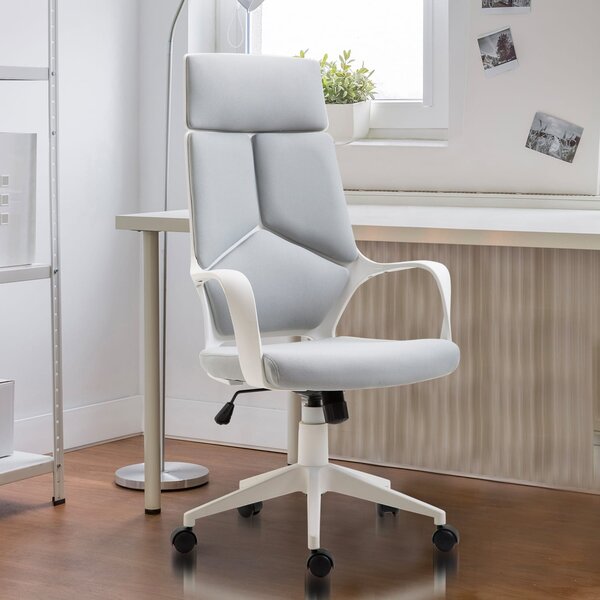 DecHome Sedia Ergonomica con Ruote Braccioli e Poggiatesta in Tessuto Mesh colore Grigio/Bianco