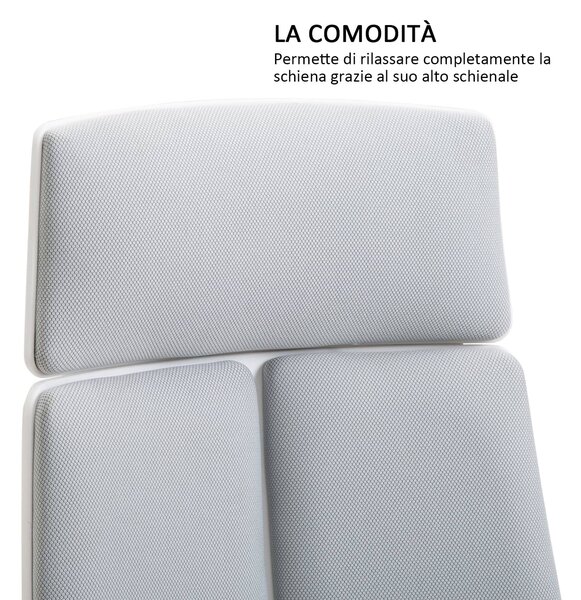 DecHome Sedia Ergonomica con Ruote Braccioli e Poggiatesta in Tessuto Mesh colore Grigio/Bianco