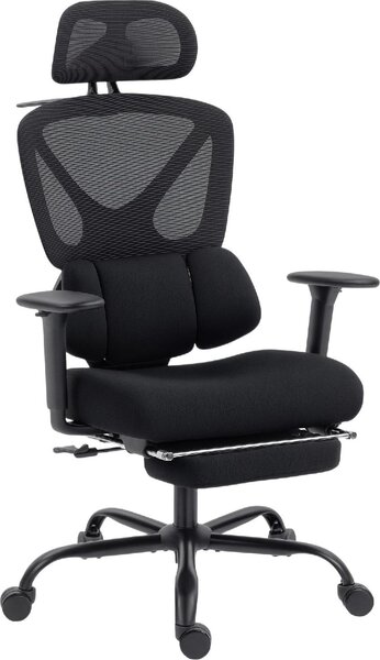Icon Space Sedia Ergonomica con Ruote e Braccioli Reclinabile con Poggiapiedi e Poggiatesta in Tessuto Mesh colore Nero