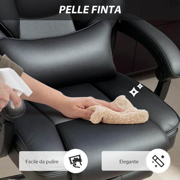 Icon Space Sedia Ergonomica con Ruote Braccioli Poggiatesta e Poggiapiedi in Ecopelle colore Nero