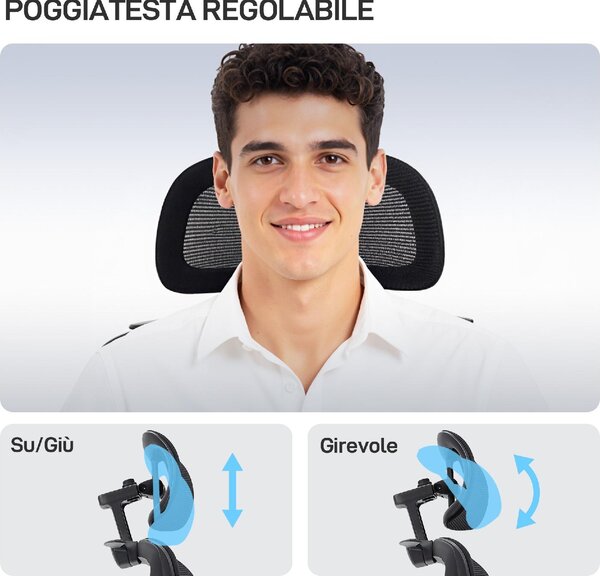 Icon Space Sedia Ergonomica con Ruote e Braccioli Reclinabile con Poggiapiedi e Poggiatesta in Tessuto Mesh colore Nero