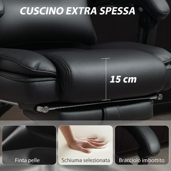 Icon Space Sedia Ergonomica con Ruote Braccioli Poggiatesta e Poggiapiedi in Ecopelle colore Nero