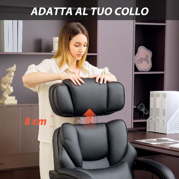 Icon Space Sedia Ergonomica con Ruote Braccioli Poggiatesta e Poggiapiedi in Ecopelle colore Nero