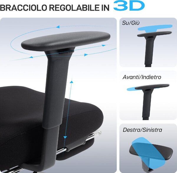Icon Space Sedia Ergonomica con Ruote e Braccioli Reclinabile con Poggiapiedi e Poggiatesta in Tessuto Mesh colore Nero