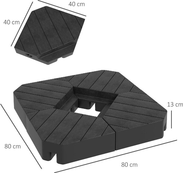 VivaGarden Set 4 Mattonelle Base per Ombrellone a Braccio Riempibili con Acqua o Sabbia fino a 80 kg colore Nero
