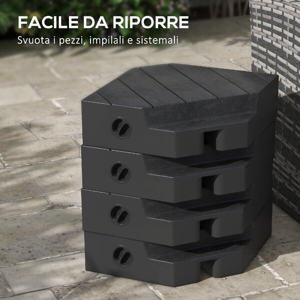 VivaGarden Set 4 Mattonelle Base per Ombrellone a Braccio Riempibili con Acqua o Sabbia fino a 80 kg colore Nero