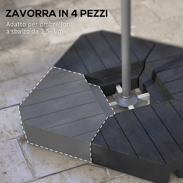 VivaGarden Set 4 Mattonelle Base per Ombrellone a Braccio Riempibili con Acqua o Sabbia fino a 80 kg colore Nero