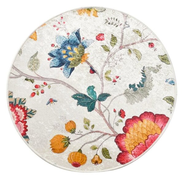Tappetino per il bagno grigio in velluto ø 100 cm Vintage Flower – Foutastic