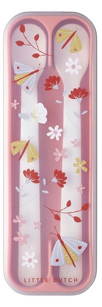 Set di cucchiai da bambini bianco/rosa chiaro in plastica 2 pz Flowers & Butterflies by Little Dutch – Mepal