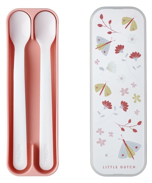 Set di cucchiai da bambini bianco/rosa chiaro in plastica 2 pz Flowers & Butterflies by Little Dutch – Mepal