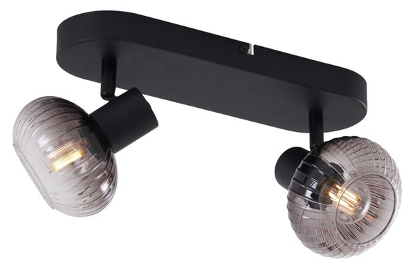 Faretto da soffitto rotondo nero con vetro fumé 2 luci - Teddy