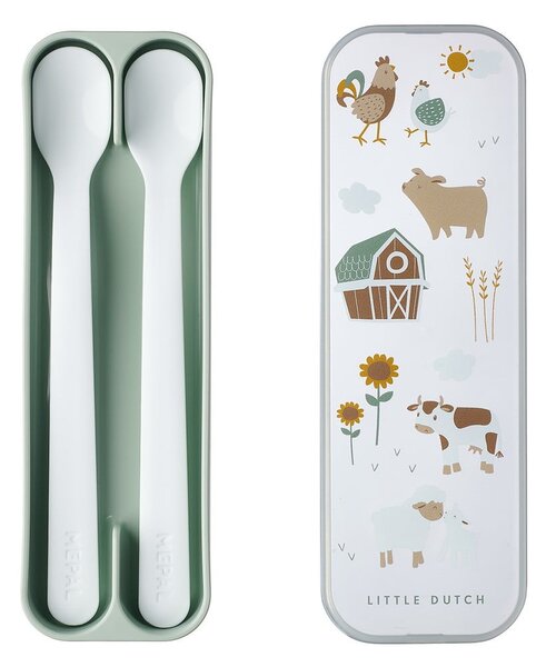 Posate di plastica per bambini in bianco e verde chiaro 2 pz. Little farm - Mepal