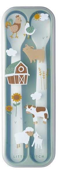 Posate di plastica per bambini in bianco e verde chiaro 2 pz. Little farm - Mepal