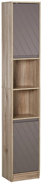 HOMCOM Mobiletto Bagno Salvaspazio con 2 Armadietti e Ripiani Regolabili, Portaoggetti Indipendente Alto a Colonna, Grigio e Rovere| Aosom Italy