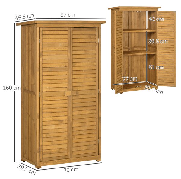 Outsunny Casetta in Legno da Giardino con Tetto Impermeabile, Armadio da Esterno Porta Attrezzi da Giardino con 3 Mensole, 87x46.5x160cm