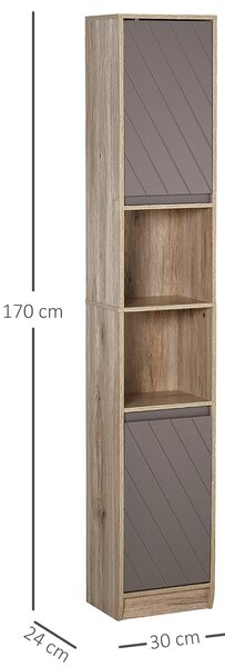 HOMCOM Mobiletto Bagno Salvaspazio con 2 Armadietti e Ripiani Regolabili, Portaoggetti Indipendente Alto a Colonna, Grigio e Rovere| Aosom Italy