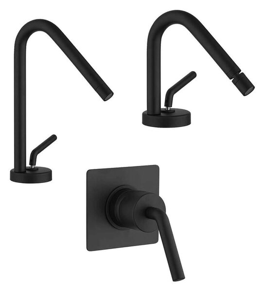 Set Jacuzzi Rubinetteria lavabo bidet e doccia incasso serie Lumos nero opaco