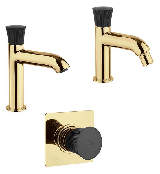 Set miscelatori oro spazzolato e nero lavabo bidet e incasso doccia Jacuzzi Illumina