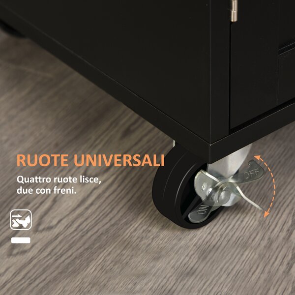 HOMCOM Carrello da Cucina con Armadietto 2 Ante e Cassetto, Ruote e Barra Laterale, 83x45x91.5 cm, Nero | Aosom Italy