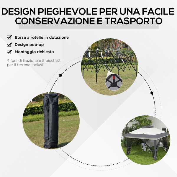 Outsunny Gazebo da Esterno 3.6x3.6m in Acciaio e Tessuto Oxford Anti-UV con Zanzariere e Altezza Regolabile, Gazebo Pieghevole, Grigio|Aosom