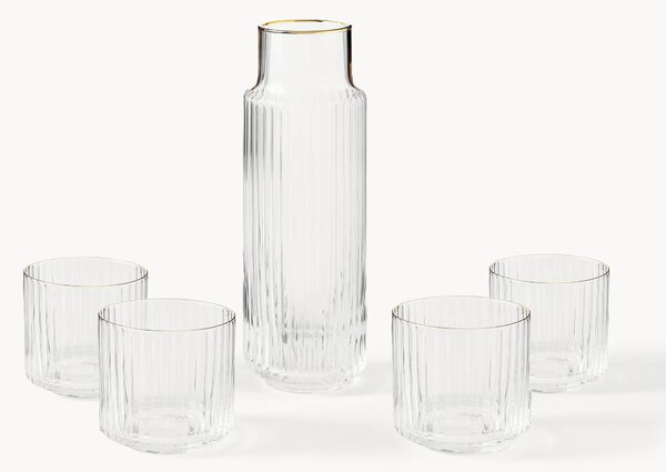 Caraffa e bicchieri in vetro soffiato Aleo, set da 5
