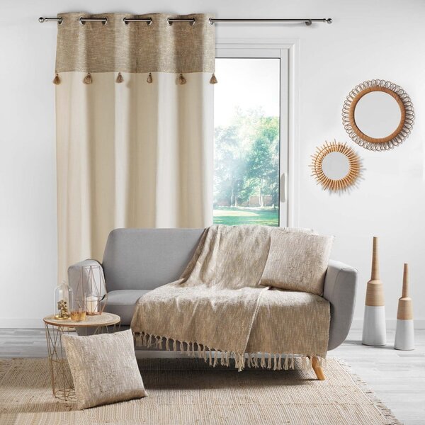 Tenda Douceur D'Intérieur Con Occhielli – Velo Sabbia Ricamato Oro – 140x240 Cm – Per Soggiorno E Camera