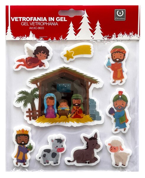 Stickers Gel adesivo di Natale per finestre scena natività con tutti i personaggi Wisdom