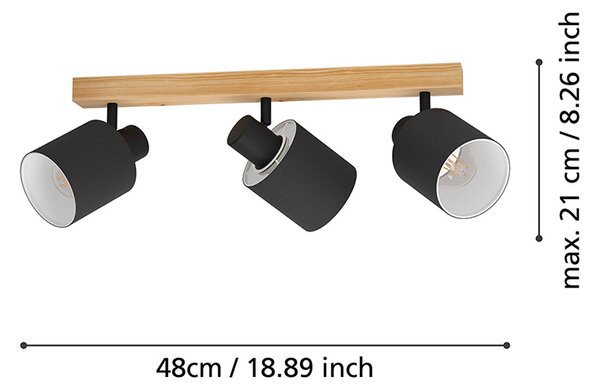 Plafoniera Industrial Batallas 3 Luci Legno Marrone E Nero