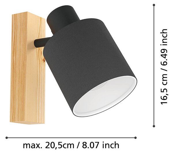 Applique Industrial Batallas 1 Luce Legno Marrone E Nero