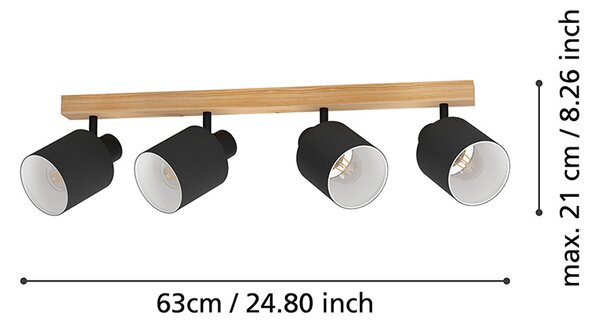 Plafoniera Industrial Batallas 4 Luci Legno Marrone E Nero