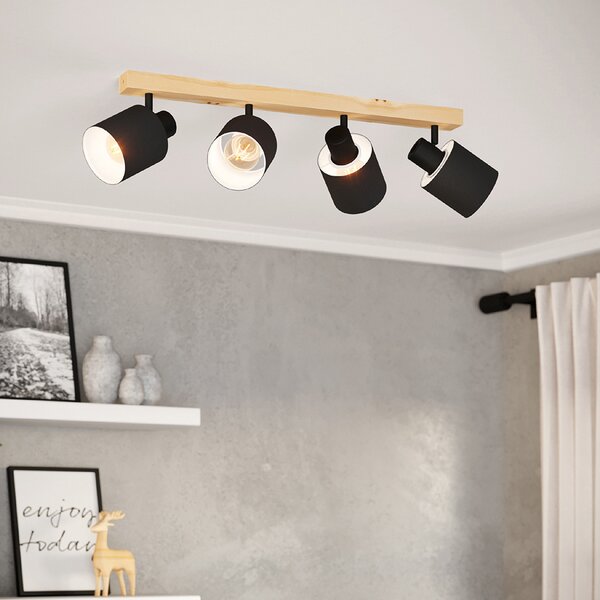 Plafoniera Industrial Batallas 4 Luci Legno Marrone E Nero