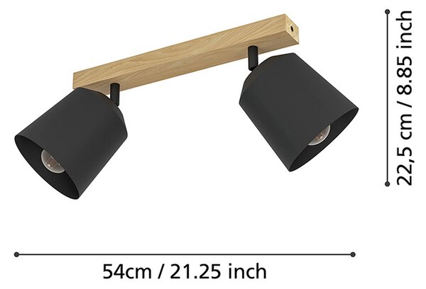 Plafoniera Industrial Pappagallo 2 Luci Legno Marrone E Nero